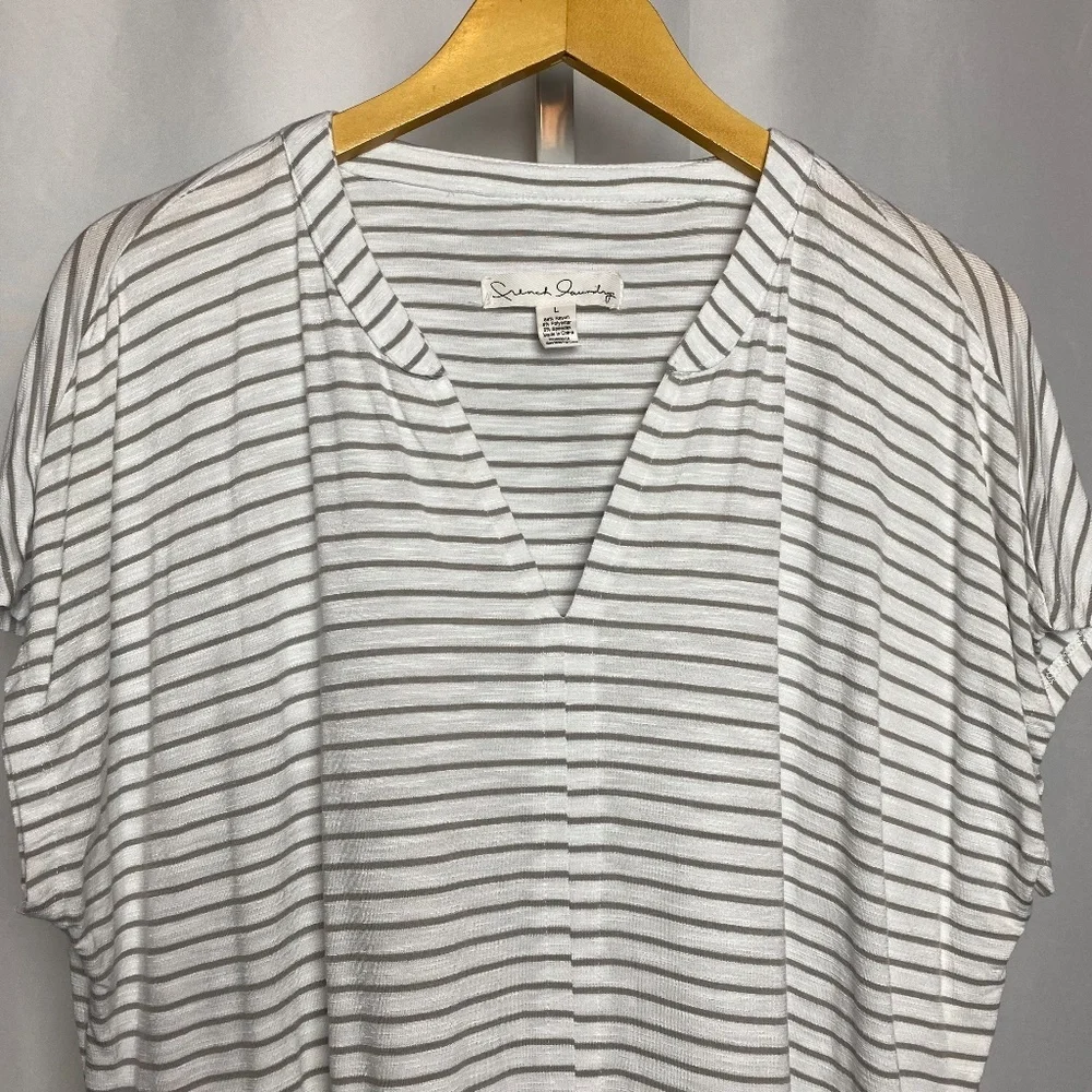 French Laundry Grey | White Striped Loose Fit Drop Shoulder Blouse Large